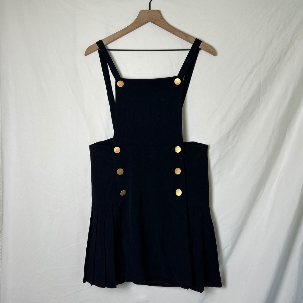 Gantos Womens Vintage Pleated Gold Button Pinafore Jumper Dress Size 12 Black